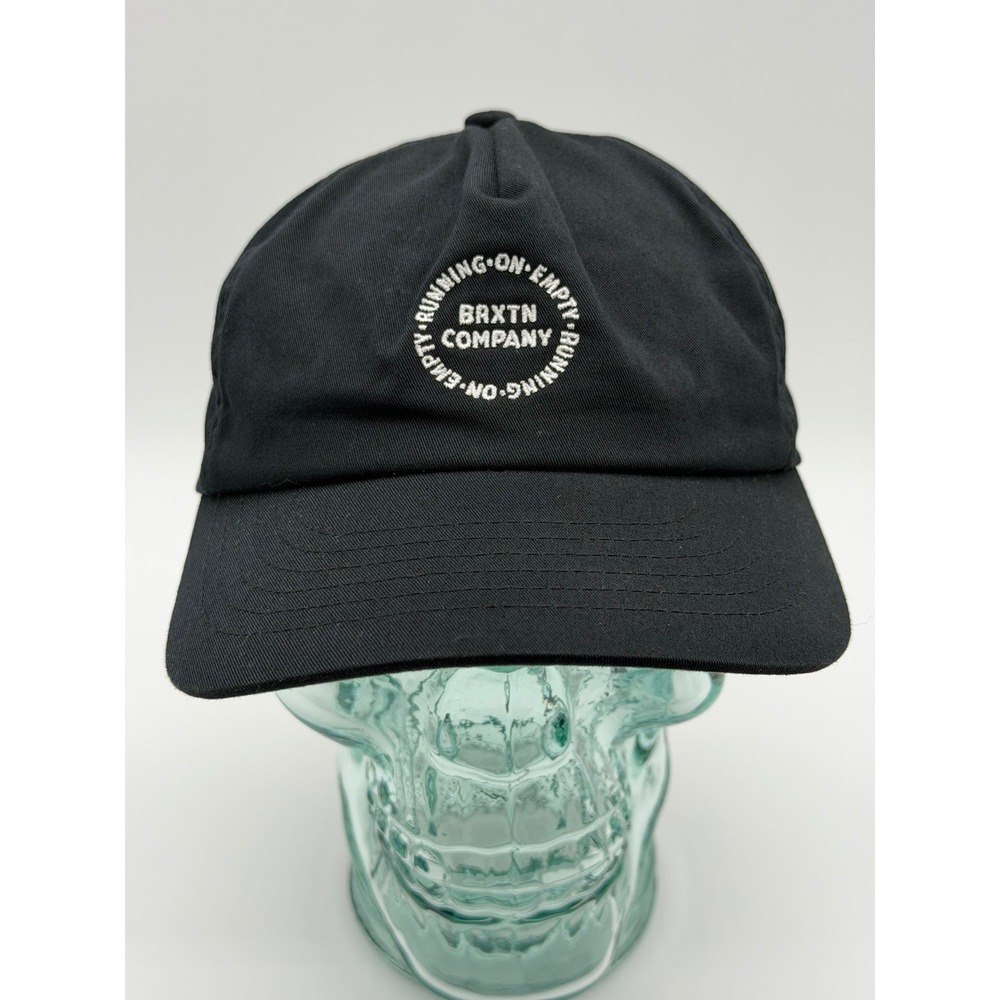 Brixton Running On Empty Snapback Hat Black Embroidered Dad Cap Green Underbrim